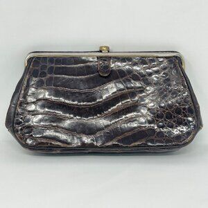 Vintage Mayer New York Brown Alligator Skin 1950's Style Clutch Mid Century Glam